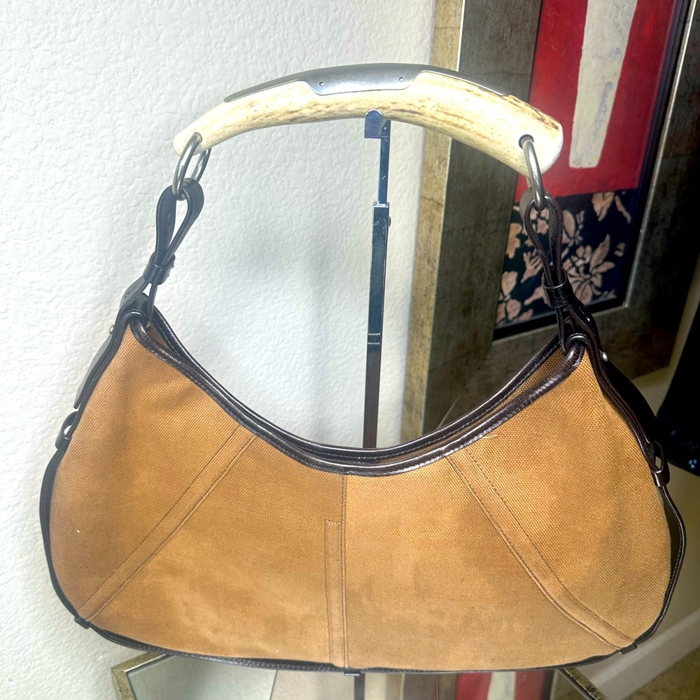 Authentic YSL, Yves Saint Laurent Mombasa Brown Canvass Handbag